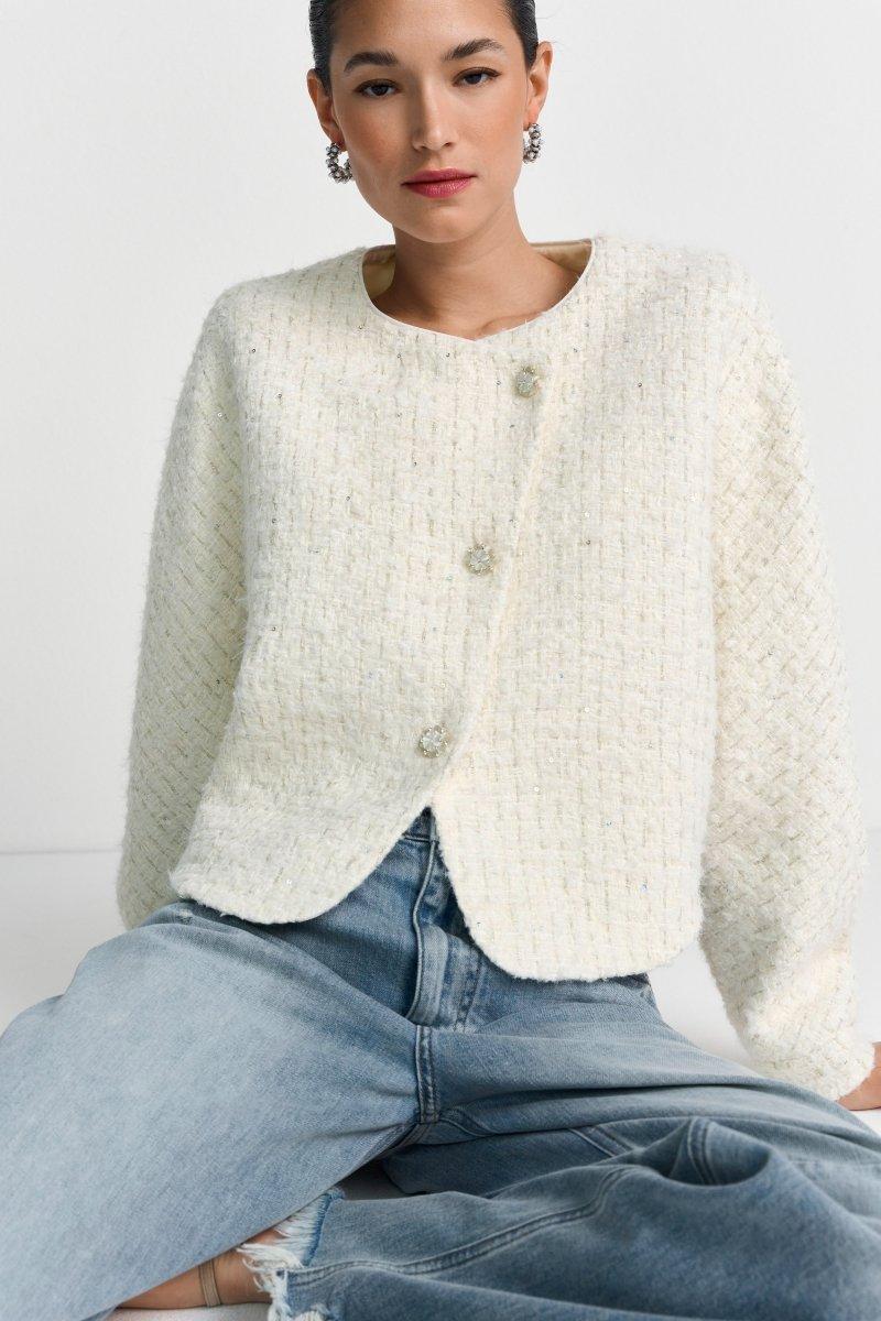 Kurze Bouclé-Jacke in Cremeweiß - Image 5