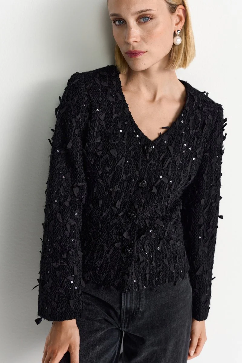 Schwarze Bouclé-Jacke - Image 3