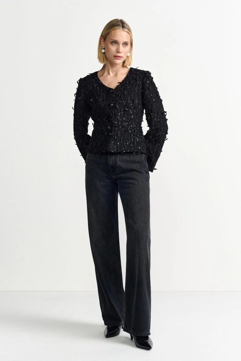 Schwarze Bouclé-Jacke - Image 4